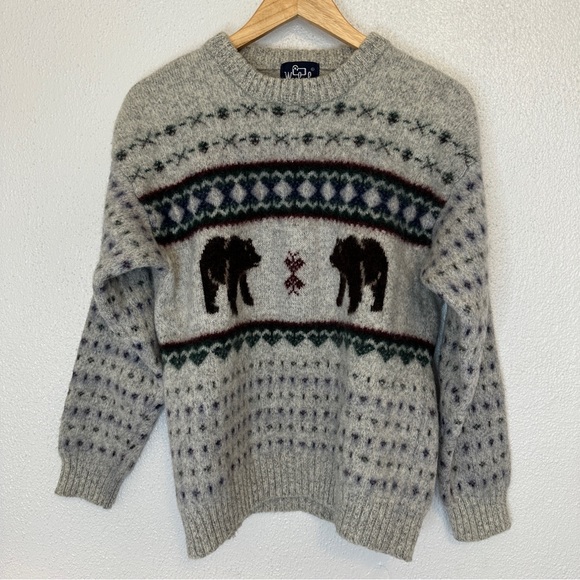 Woolrich Other - Vintage Woolrich Wool Blend Intarsia Knit Bears Fair Isle Grandpa Sweater